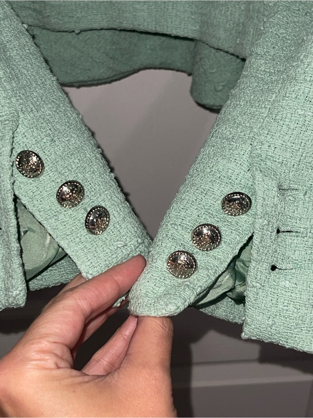 ZARA Aquamarine Turquoise Teal Green Blue Textured Jacket Tweed Skirt Set Small - Picture 6 of 14